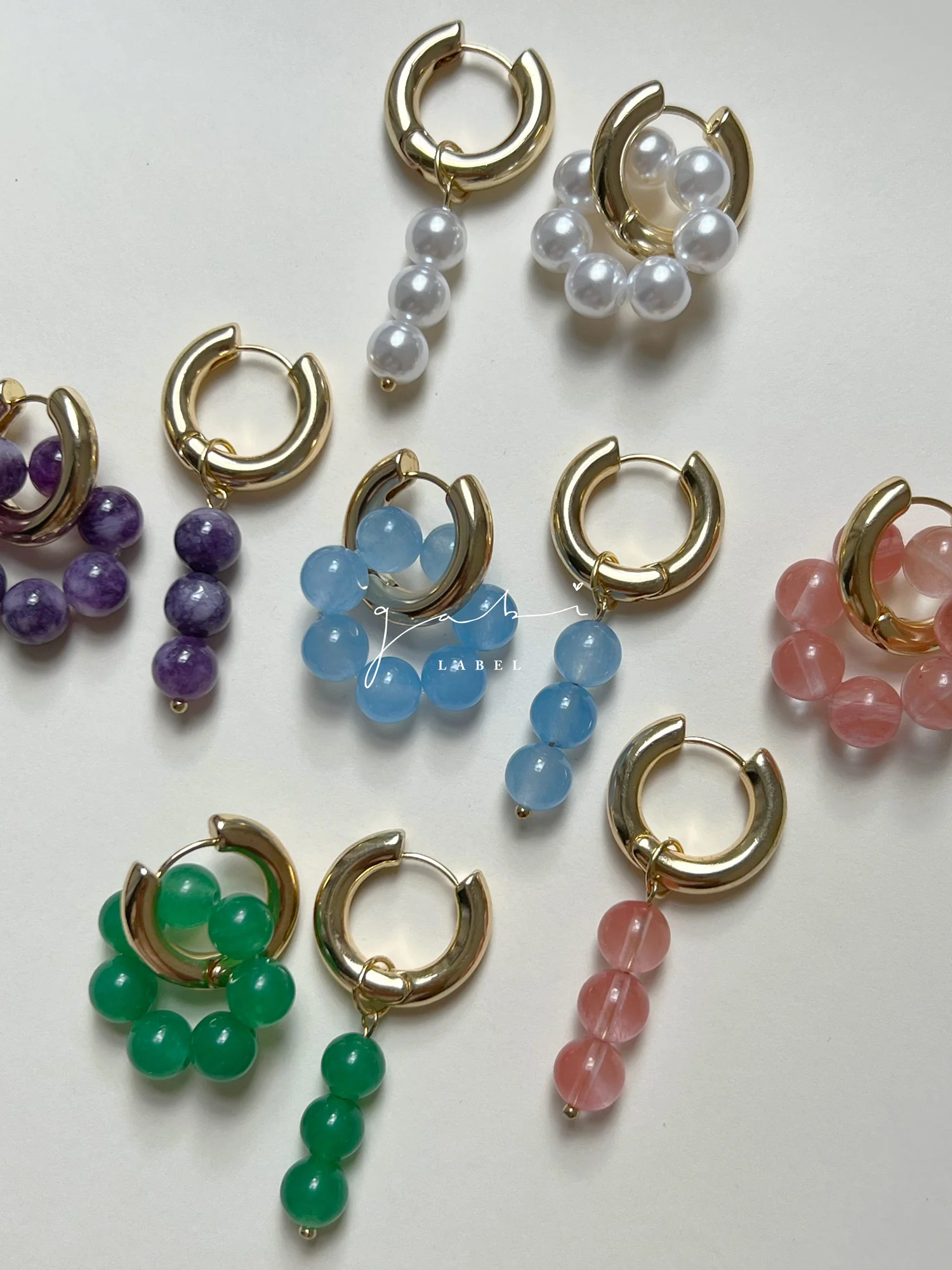 Asymmetrical Hoops with Natural Stones - Green - Image 5
