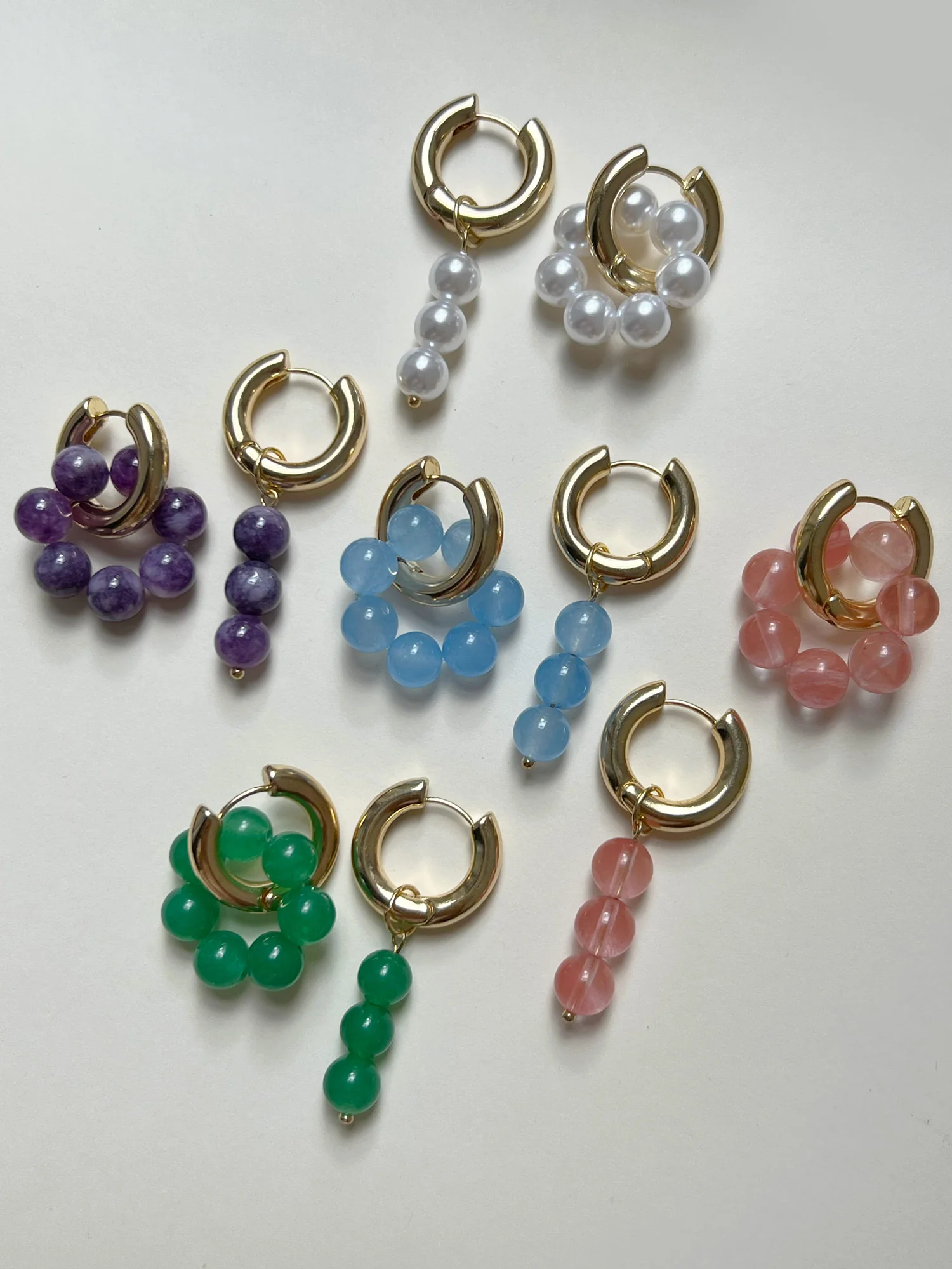 Asymmetrical Hoops with Natural Stones - Green - Image 6
