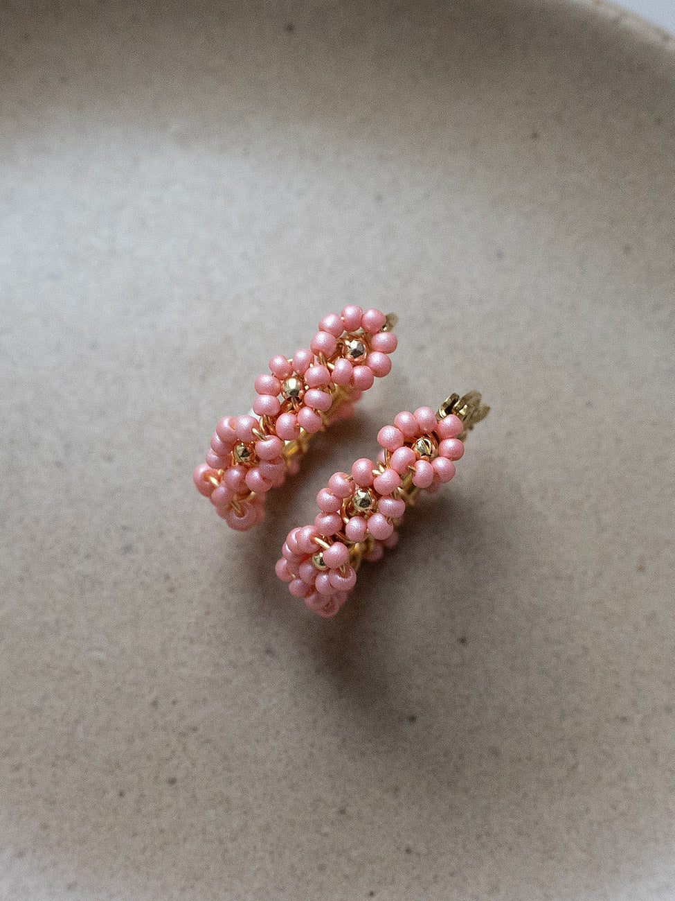 Beaded Flower Hoops - Pink - Image 2