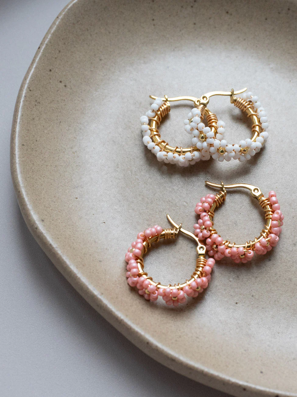 Beaded Flower Hoops - Pink - Image 4