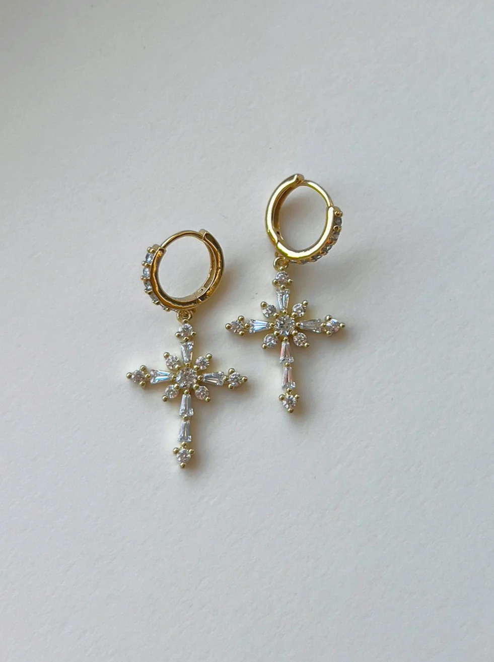 Belief Cross Pavé Huggie Hoops