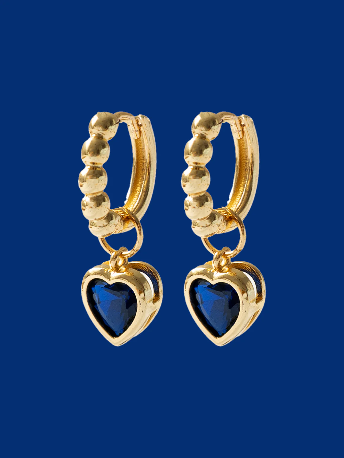 Boba Huggies with Heart Gemstone, S925 - Royal Blue, Gold