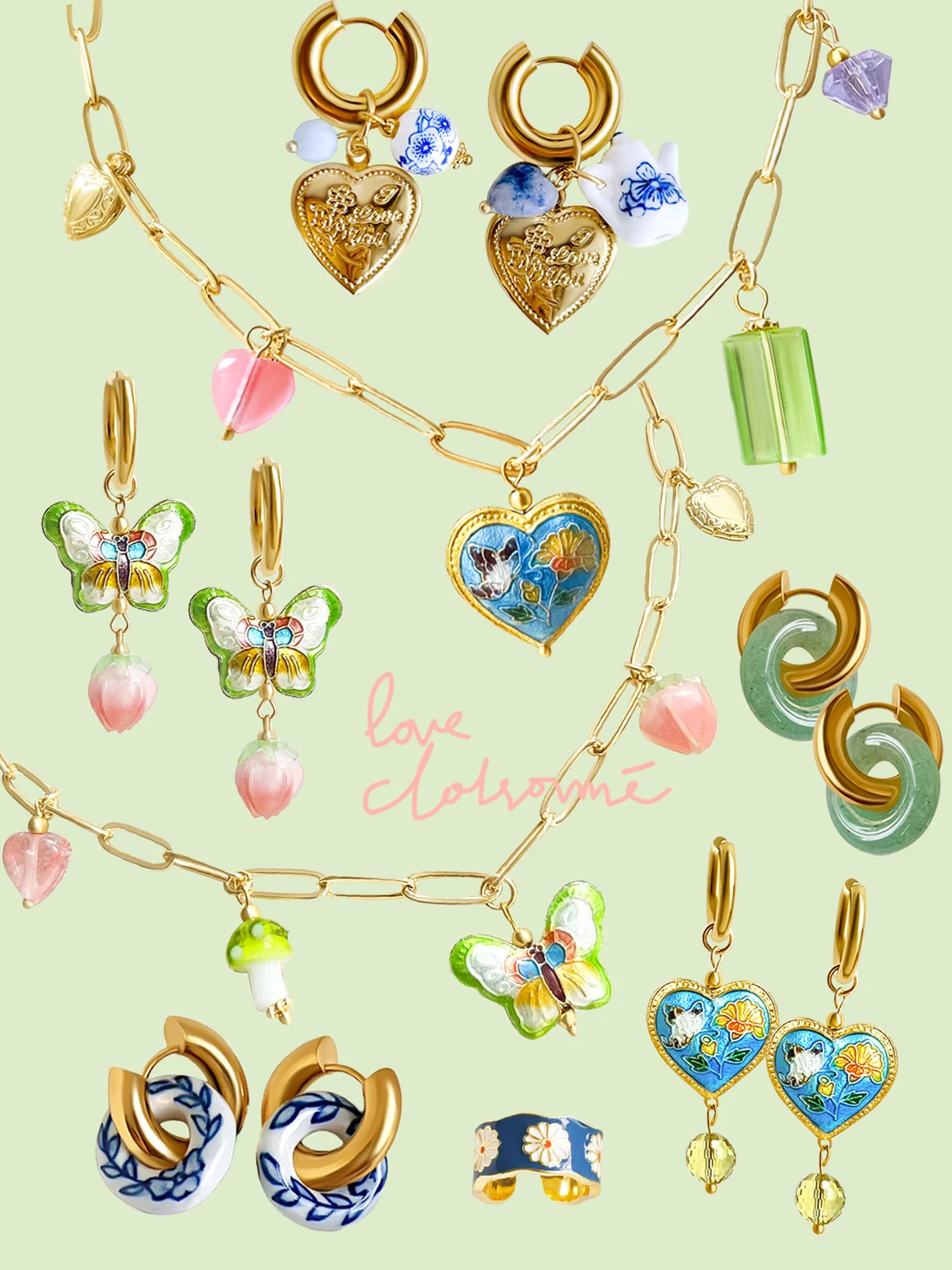 Heart Locket Charm Necklace with Mushroom - Springtime - Image 4