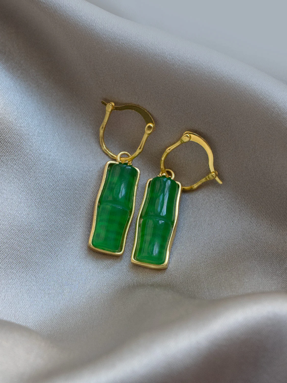 Carved Jade Bamboo Earrings