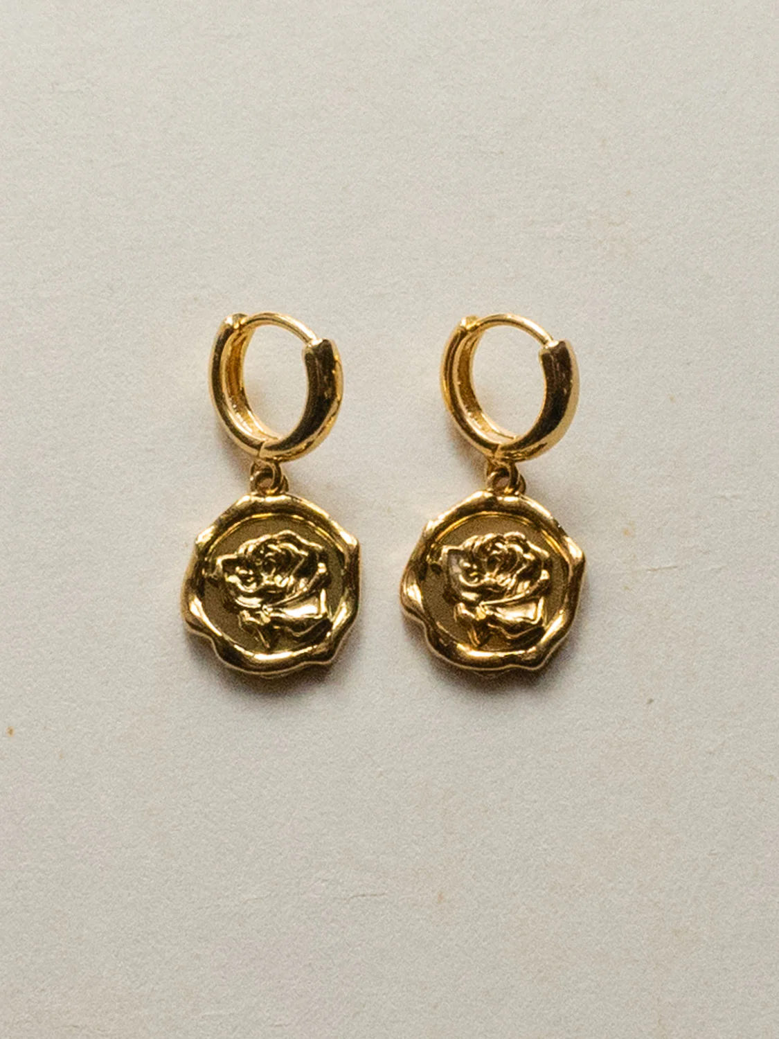 Carved Rose Pendant Huggies - Gold