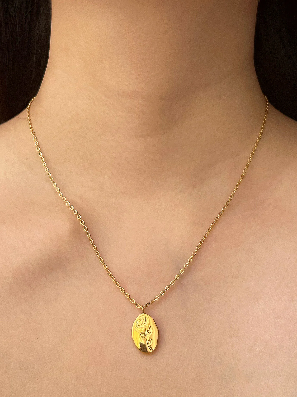 Carved Rose Pendant Necklace