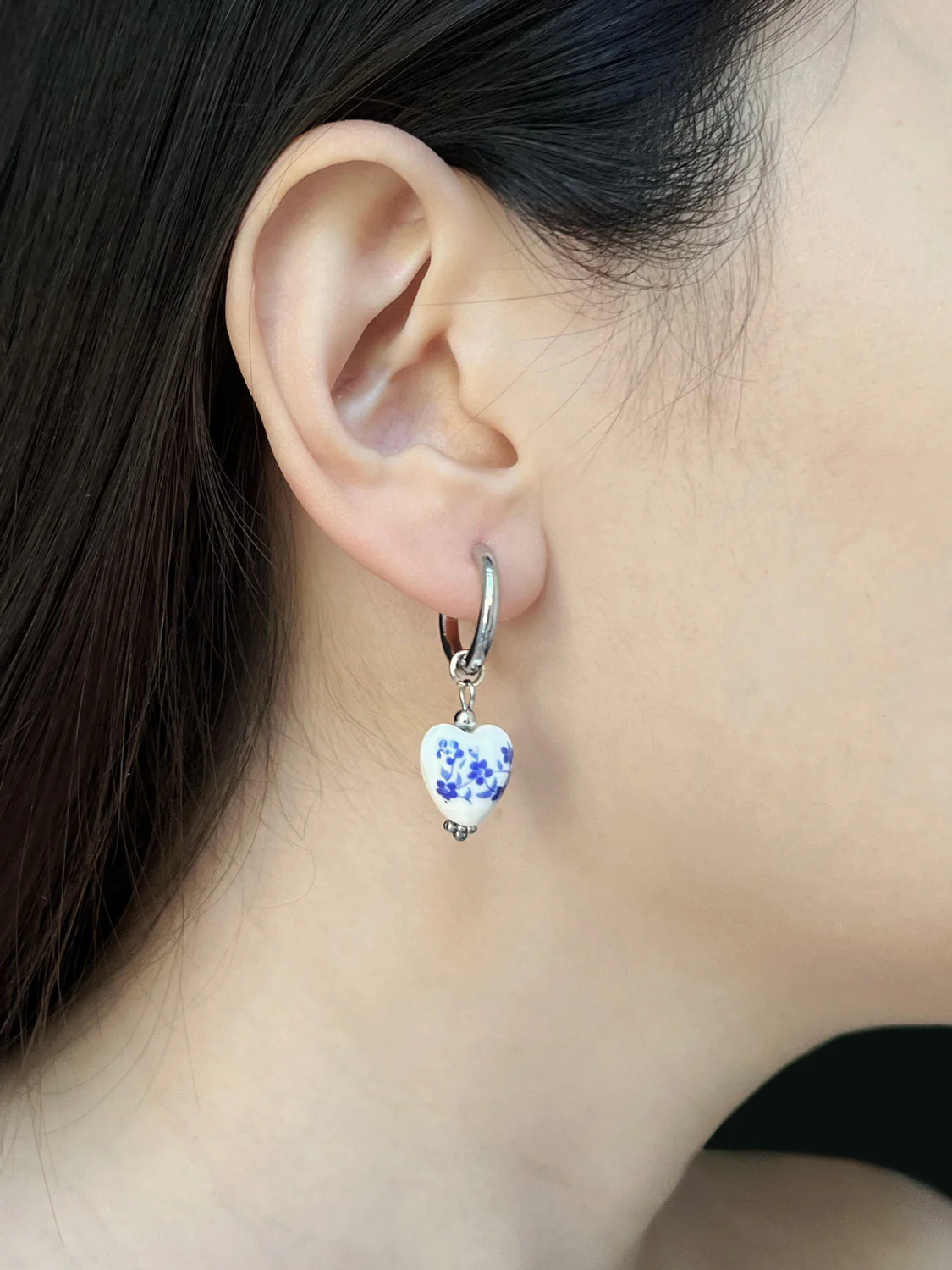 Ceramic Heart Hoops - Silver - Image 2