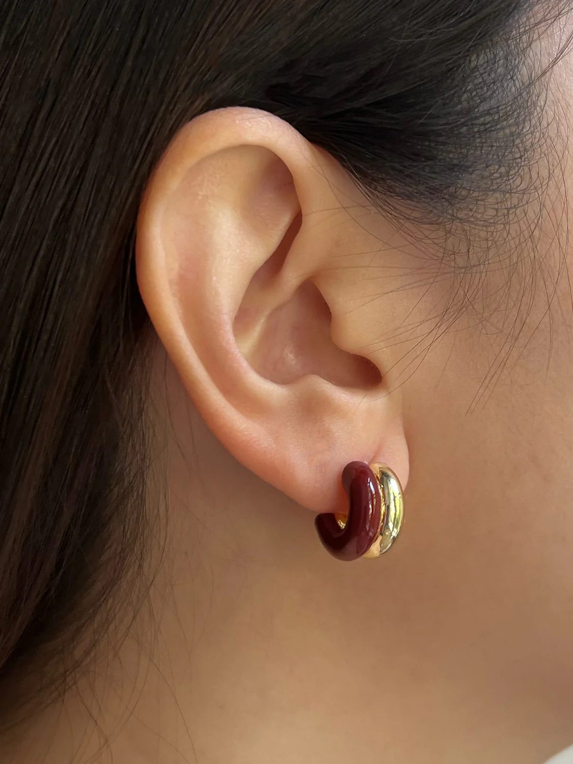 Chunky Enamel Earrings - Maroon
