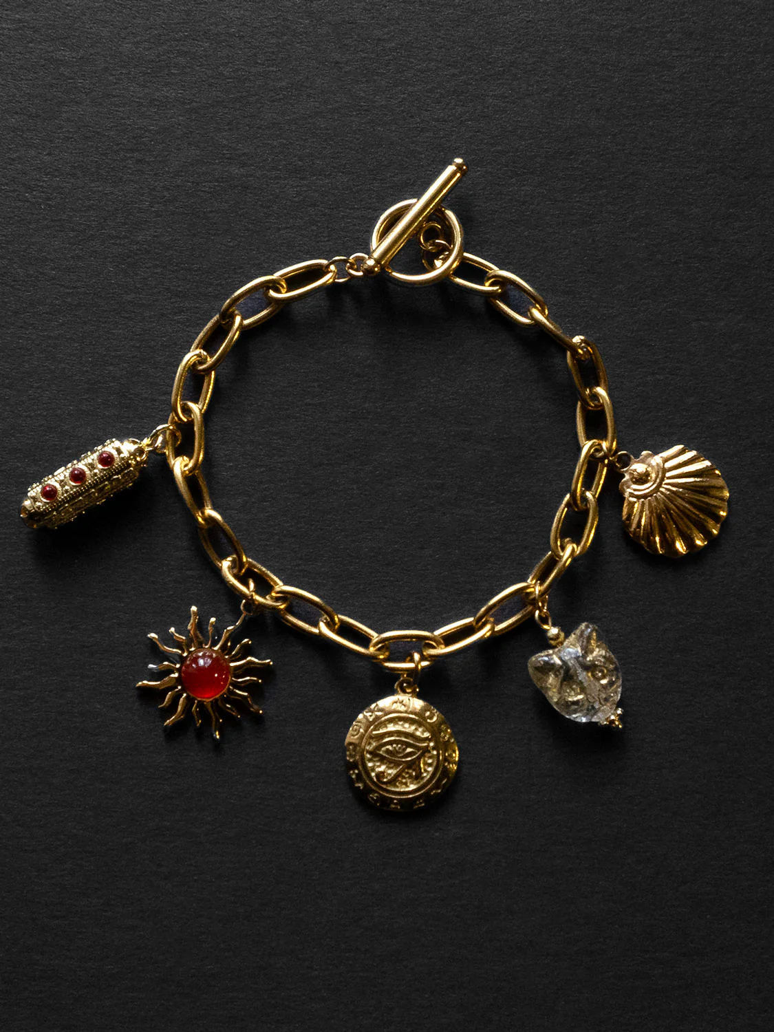 Chunky Gold Talisman Bracelet - Eye of Horus Charm