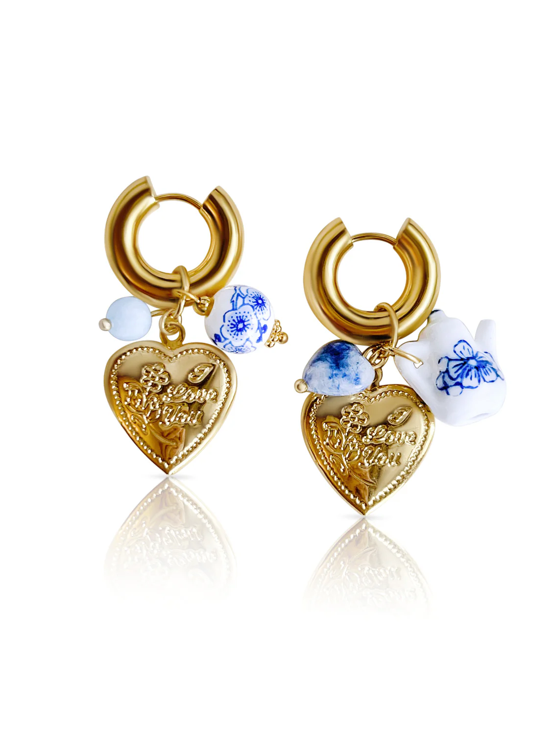 Chunky Heart Locket Hoops - An Eclectic Cup of Tea/Blue Stones - Image 2