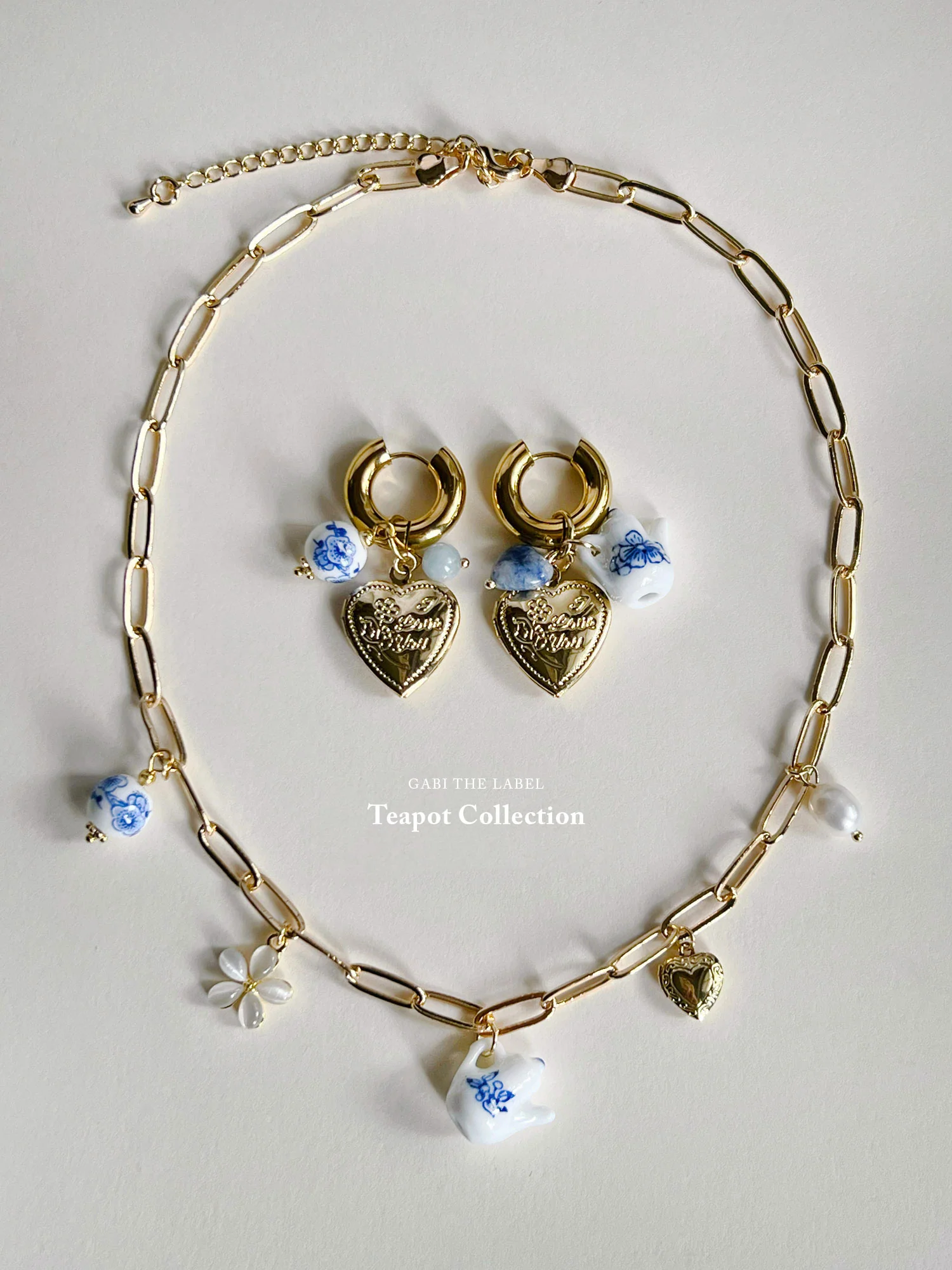 Chunky Heart Locket Hoops - An Eclectic Cup of Tea/Blue Stones - Image 5