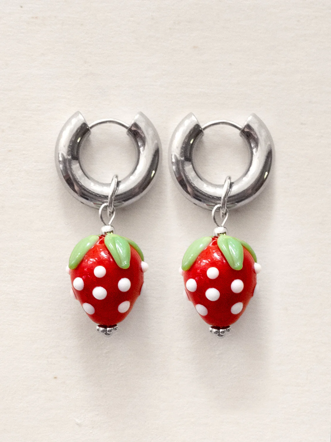 Chunky Strawberry Hoops - Red, Silver - Image 2