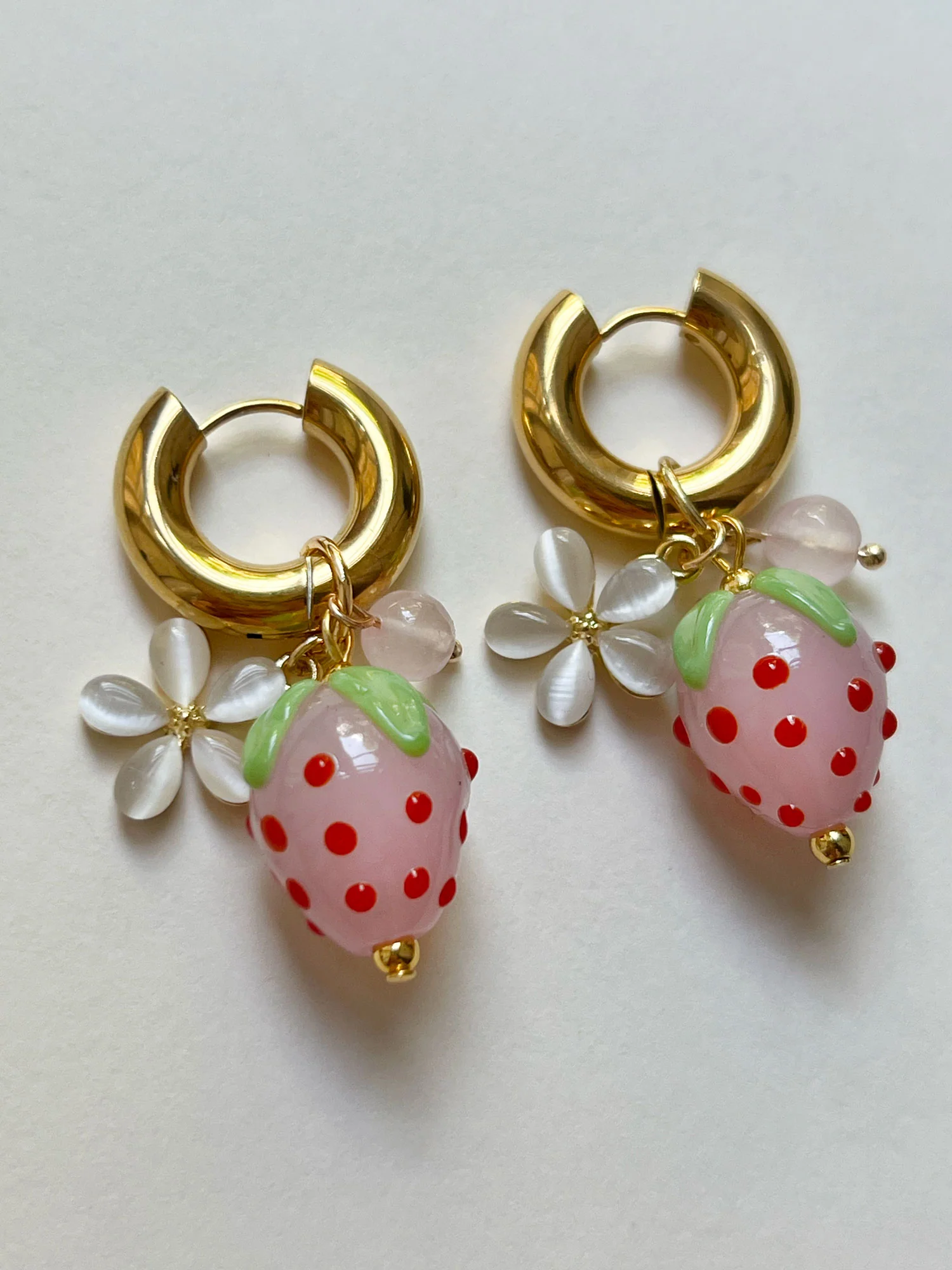 Chunky Strawberry Hoops with Assorted Charms - Red - Image 5