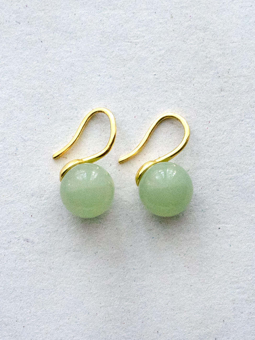 Classic Jade Earrings, S925 - Gold, Light Green