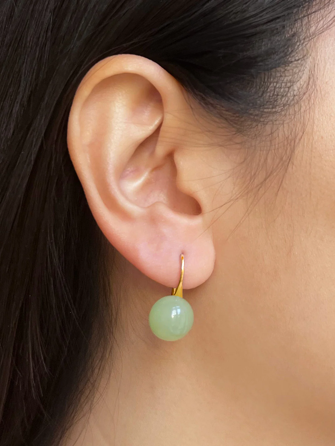 Classic Jade Earrings, S925 - Gold, Light Green - Image 2