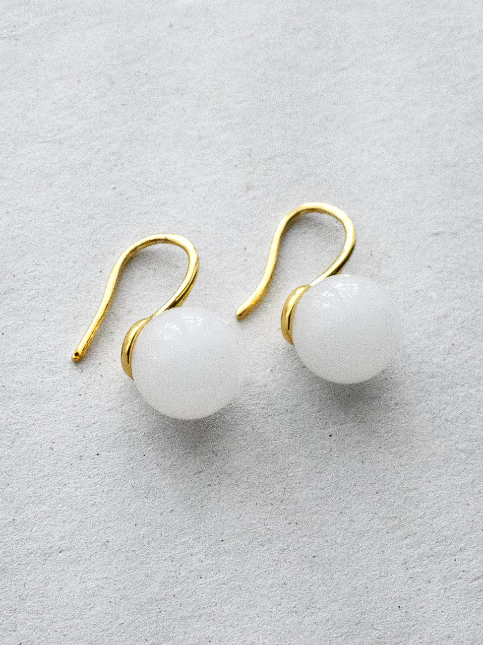 Classic Jade Earrings, S925 - Gold, White