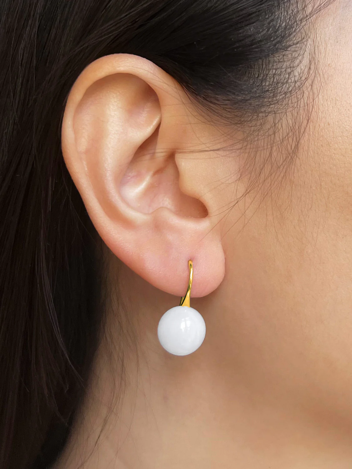 Classic Jade Earrings, S925 - Gold, White - Image 2