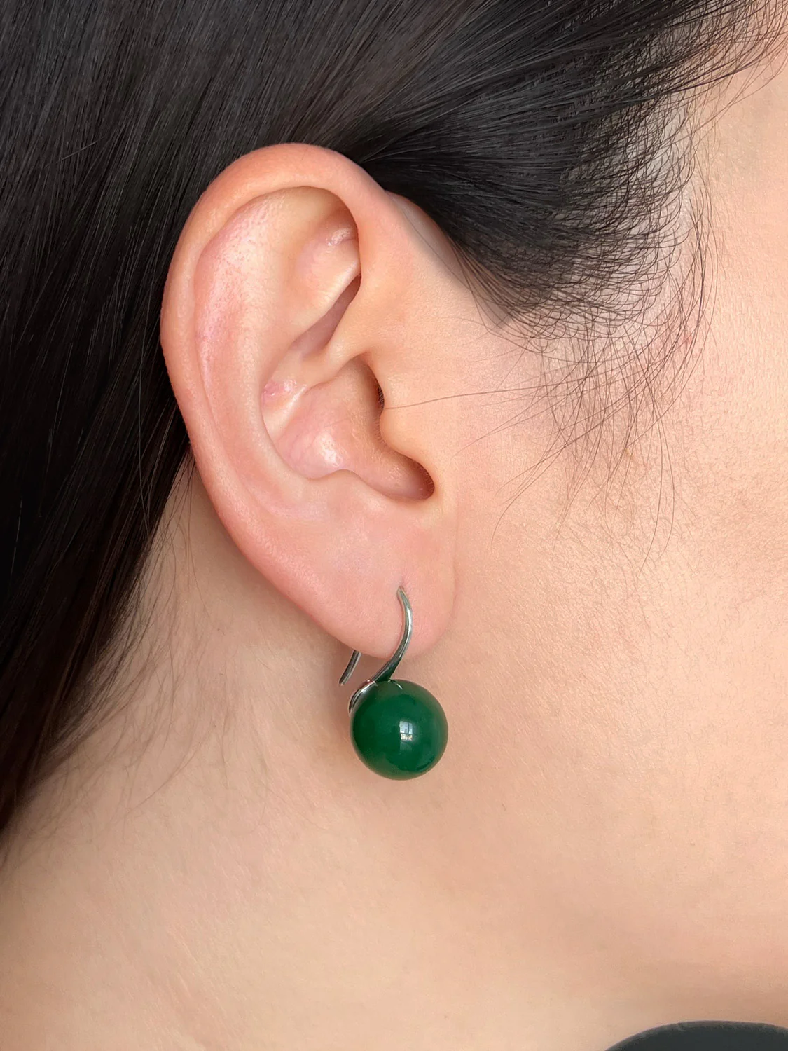 Classic Jade Earrings, S925 - Silver, Dark Green - Image 2