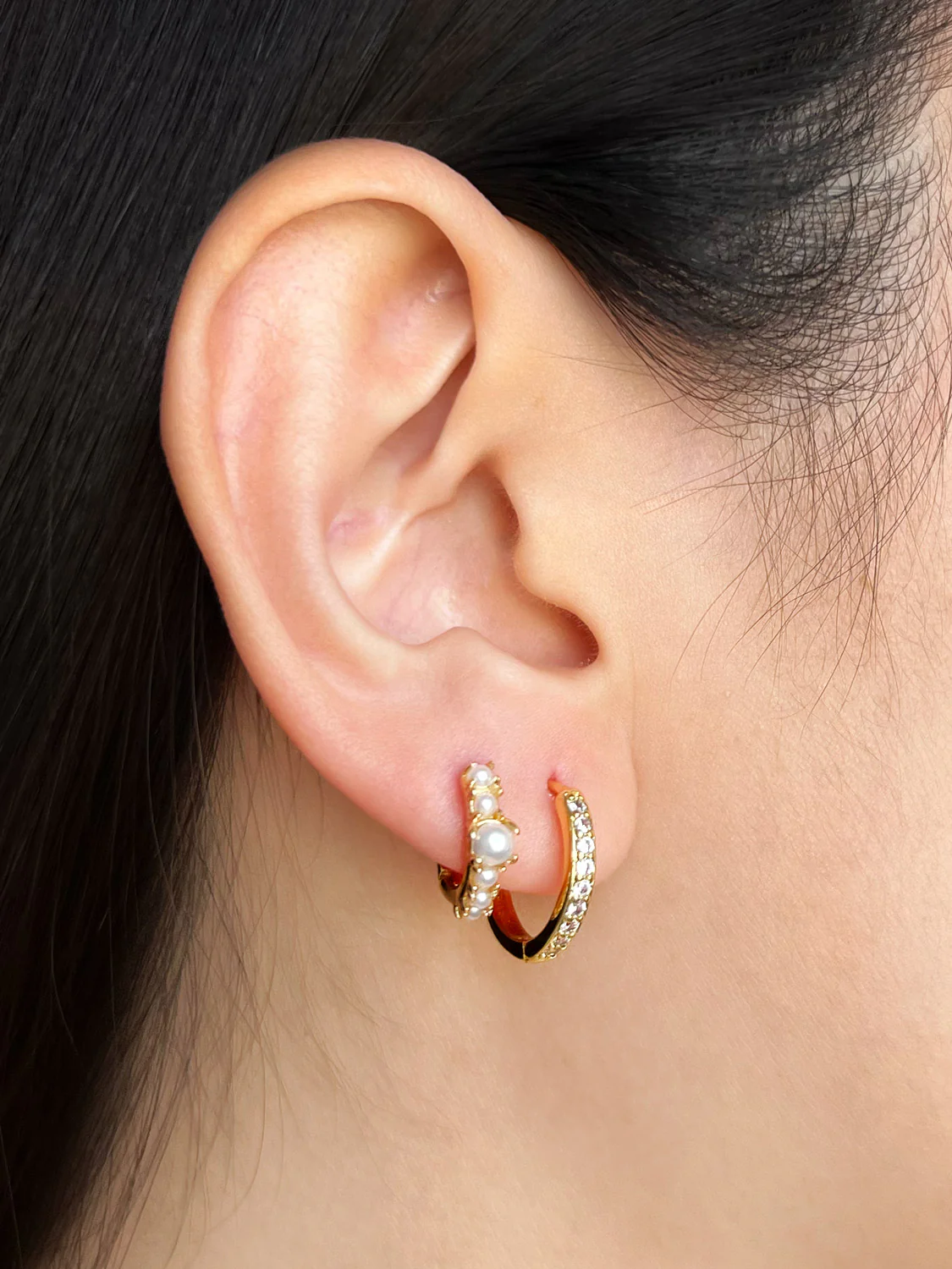 Pearl-Encrusted Huggies, S925, Gold - Image 3