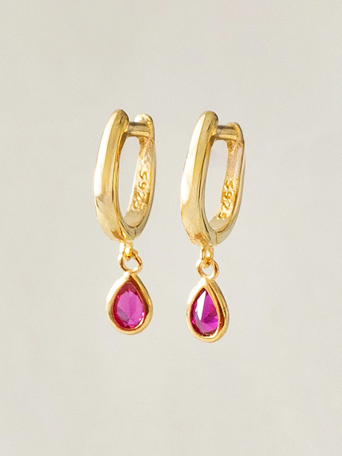 Classic Teardrop Huggies, S925 - Magenta, Gold