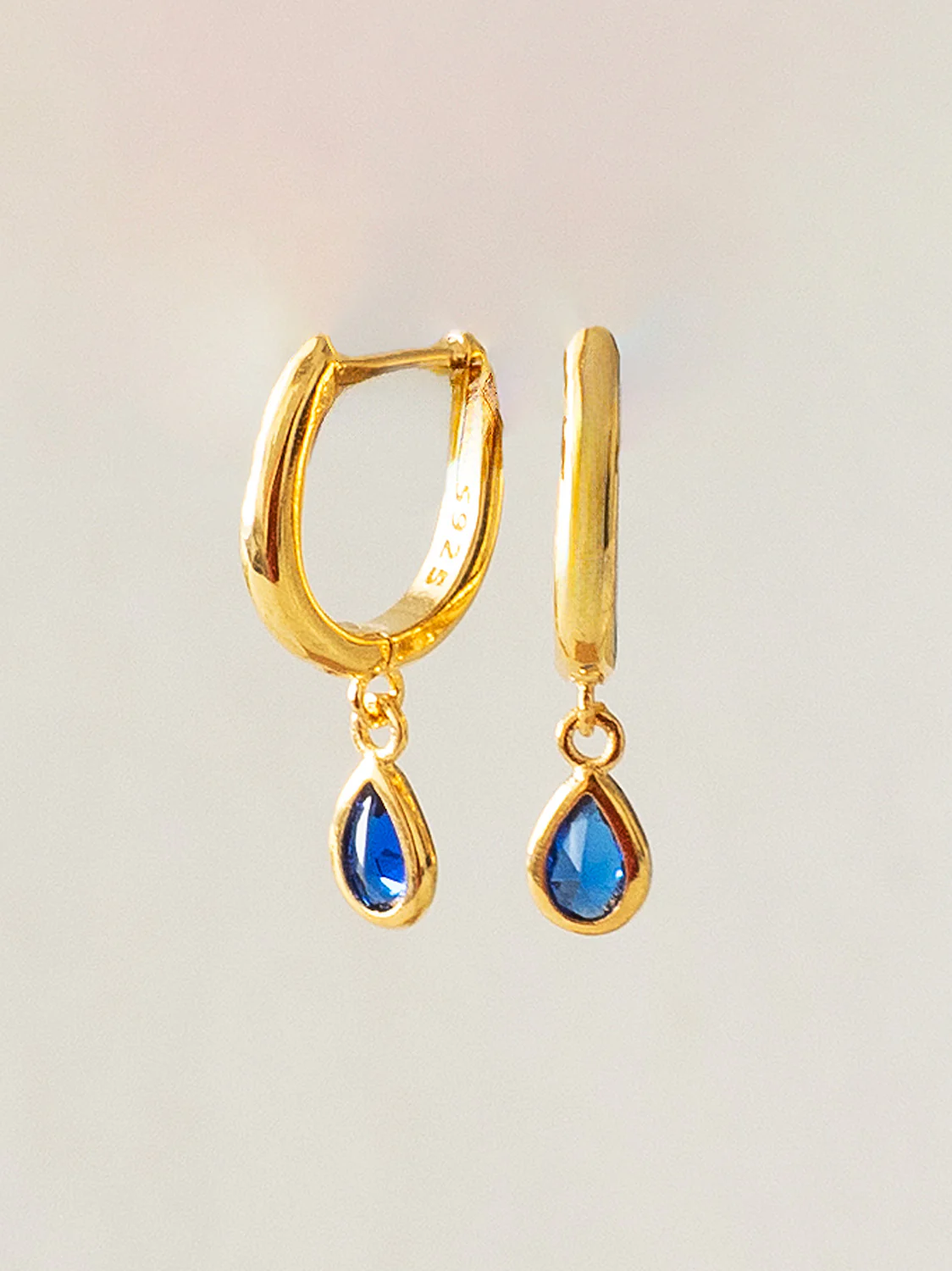 Classic Teardrop Huggies, S925 - Royal Blue, Gold