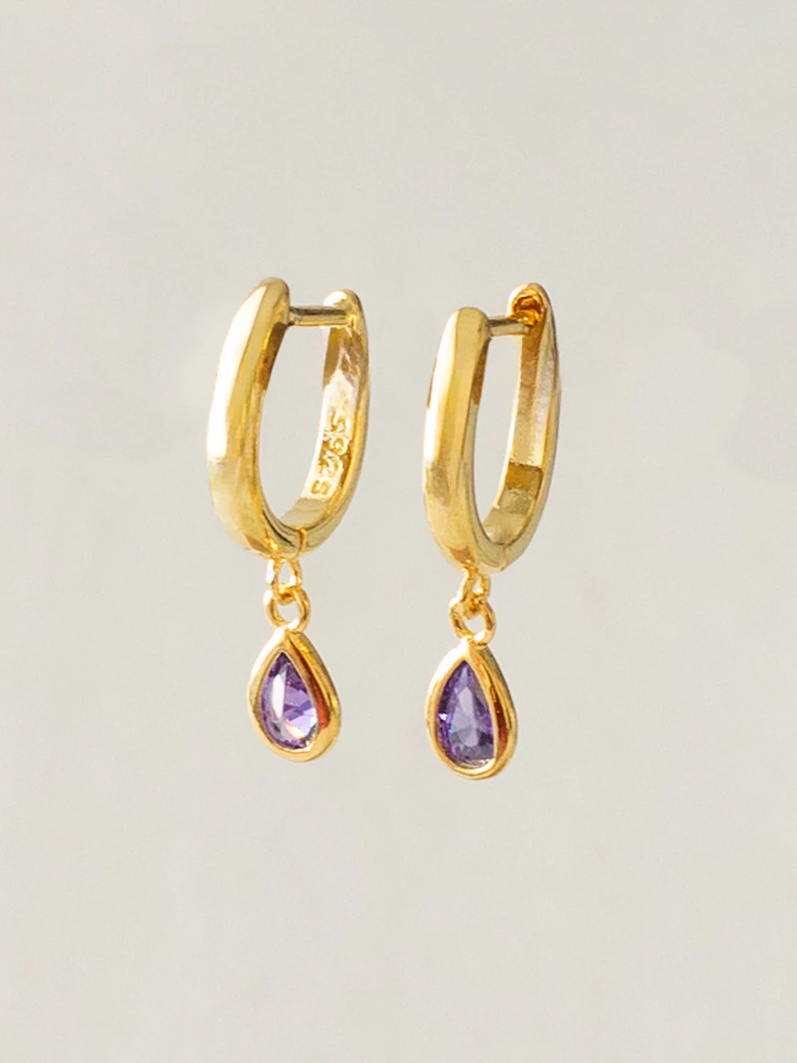 Classic Teardrop Huggies, S925 - Royal Purple, Gold
