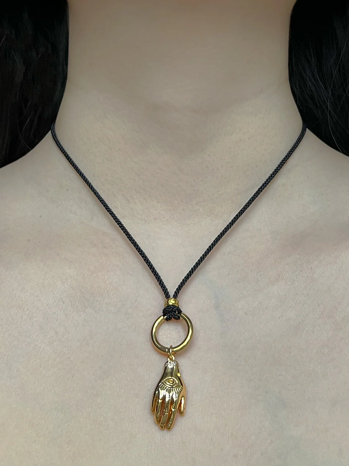 Cord Necklace, Black - Evil Eye Hand - Image 4
