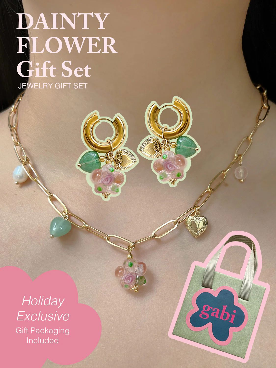 DAINTY Pink Glass Flower Gift Set