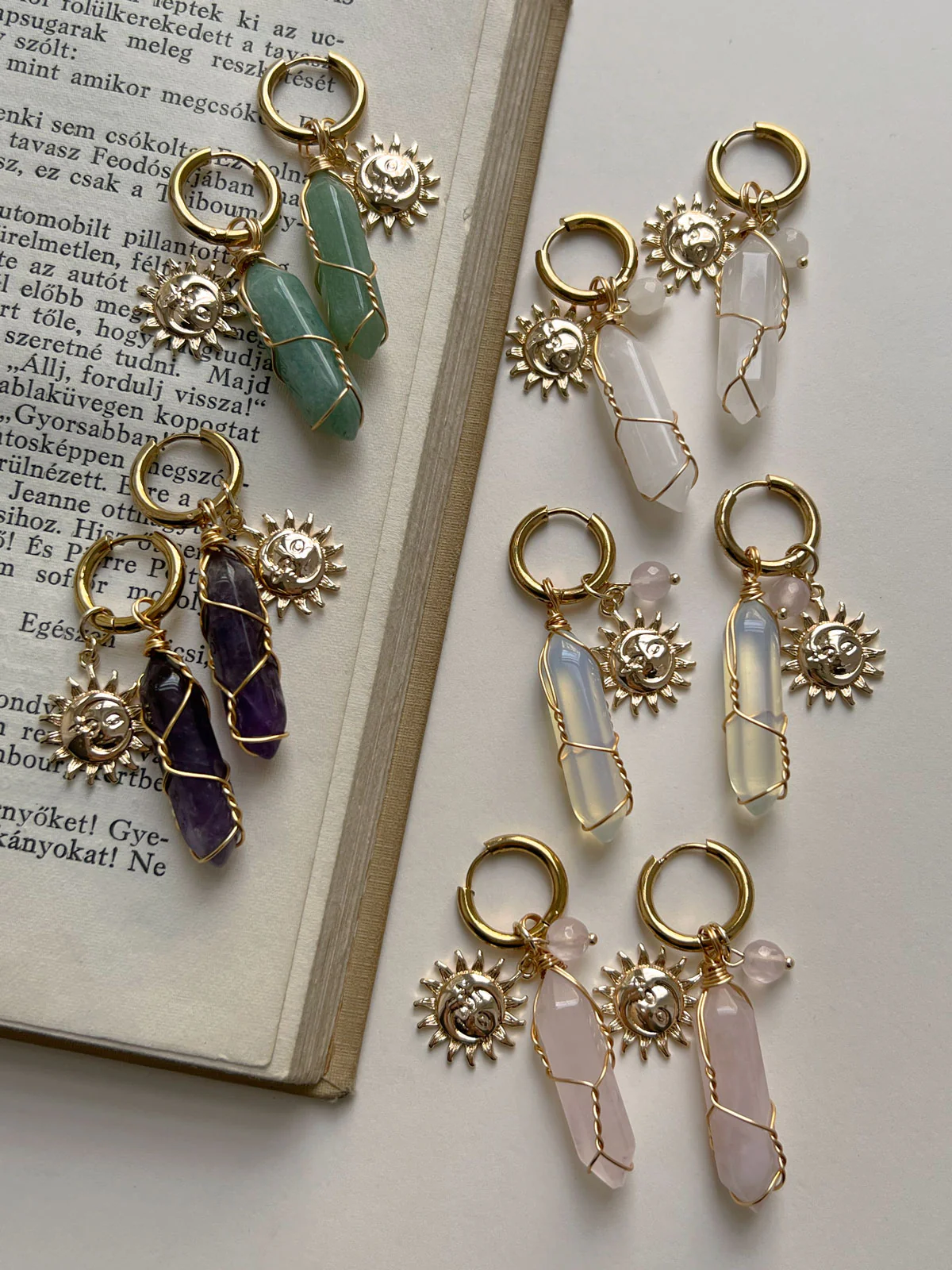 Divine Sun-Moon Hoops - Clear Quartz - Image 5