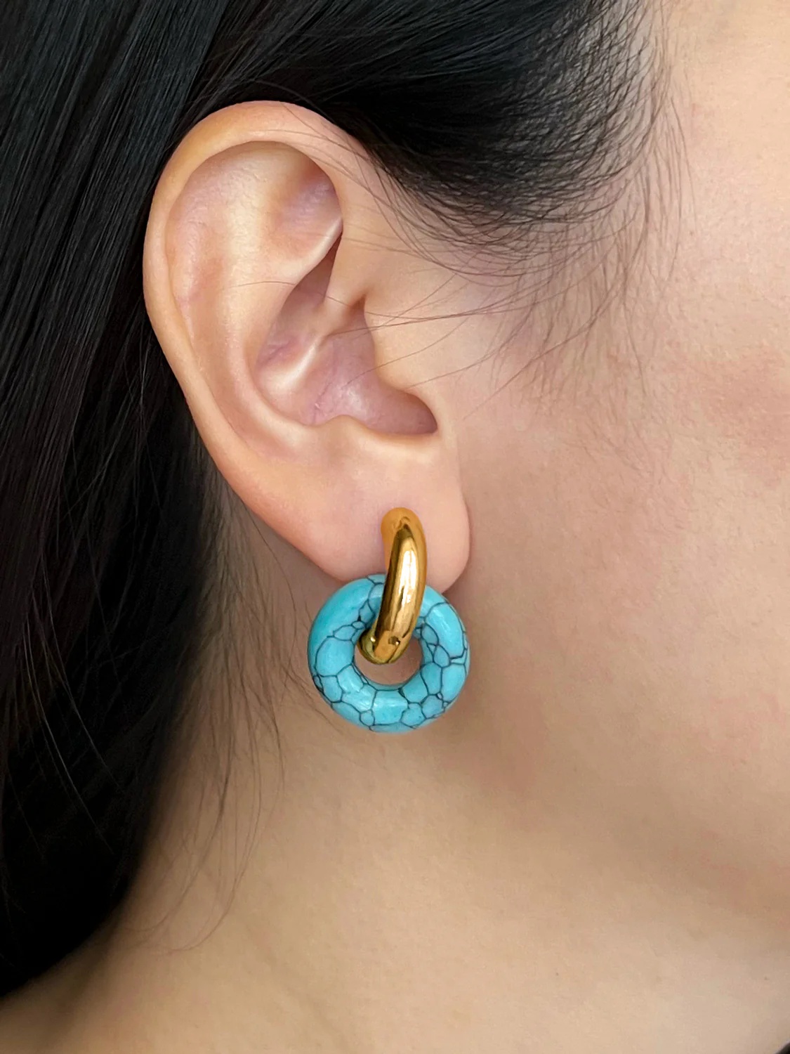 Donut Hoops, Gold - Blue Turquoise - Image 2