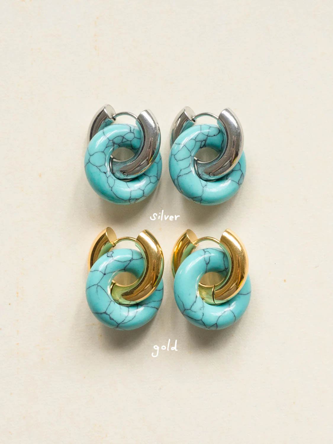 Donut Hoops, Silver - Blue Turquoise - Image 3