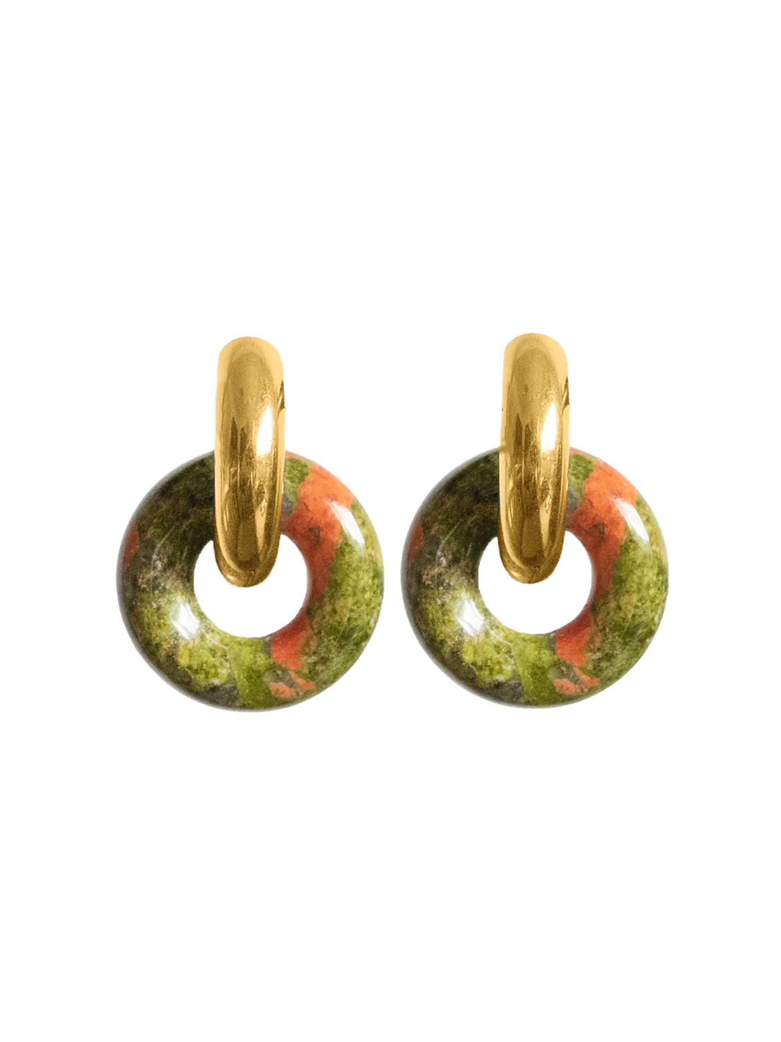 Donut Hoops, Gold - Unakite