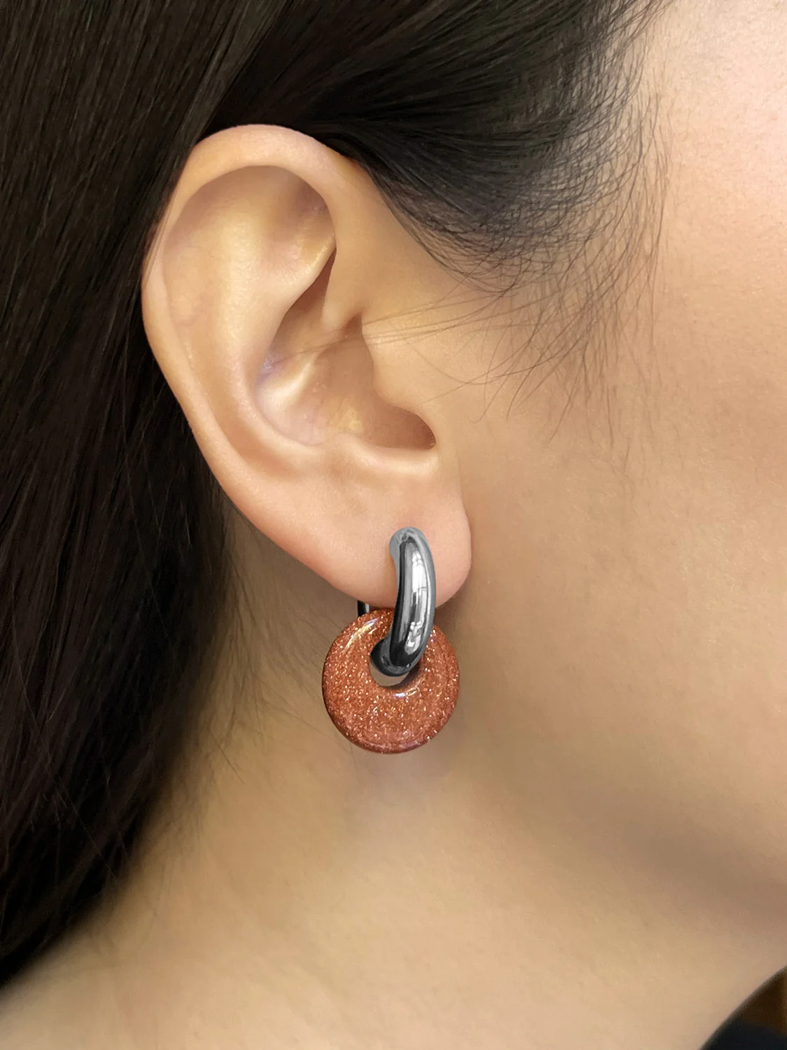 Donut Hoops, Silver V2 - Gold Sandstone (Dark Brown) - Image 2