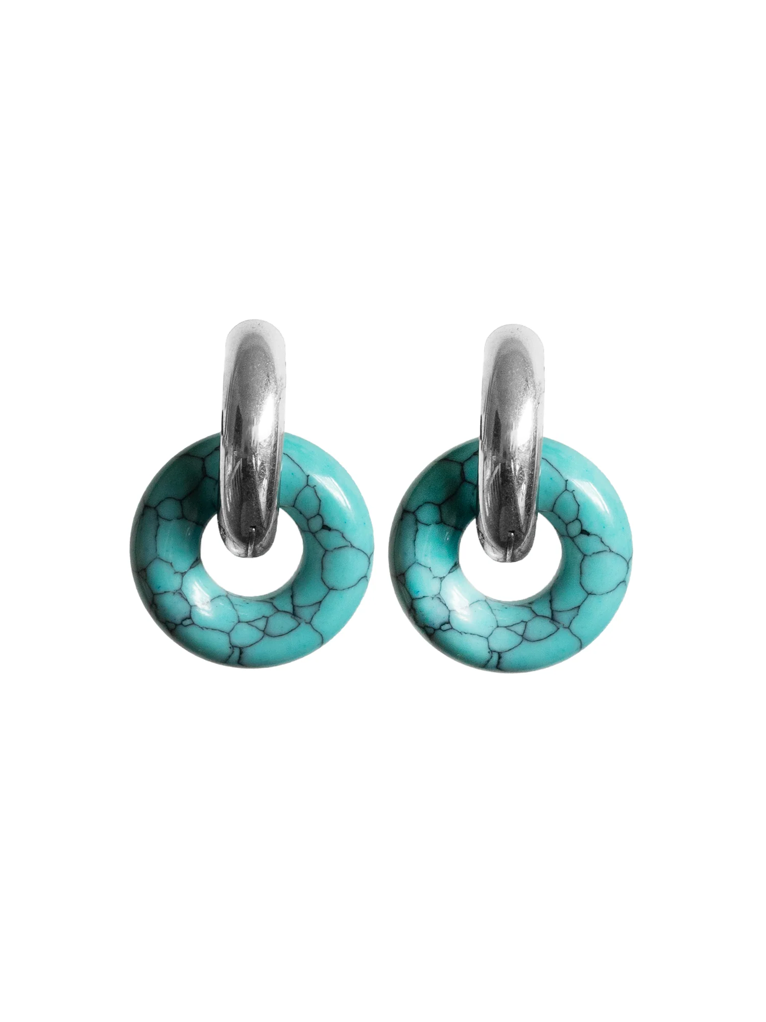 Donut Hoops, Silver - Blue Turquoise