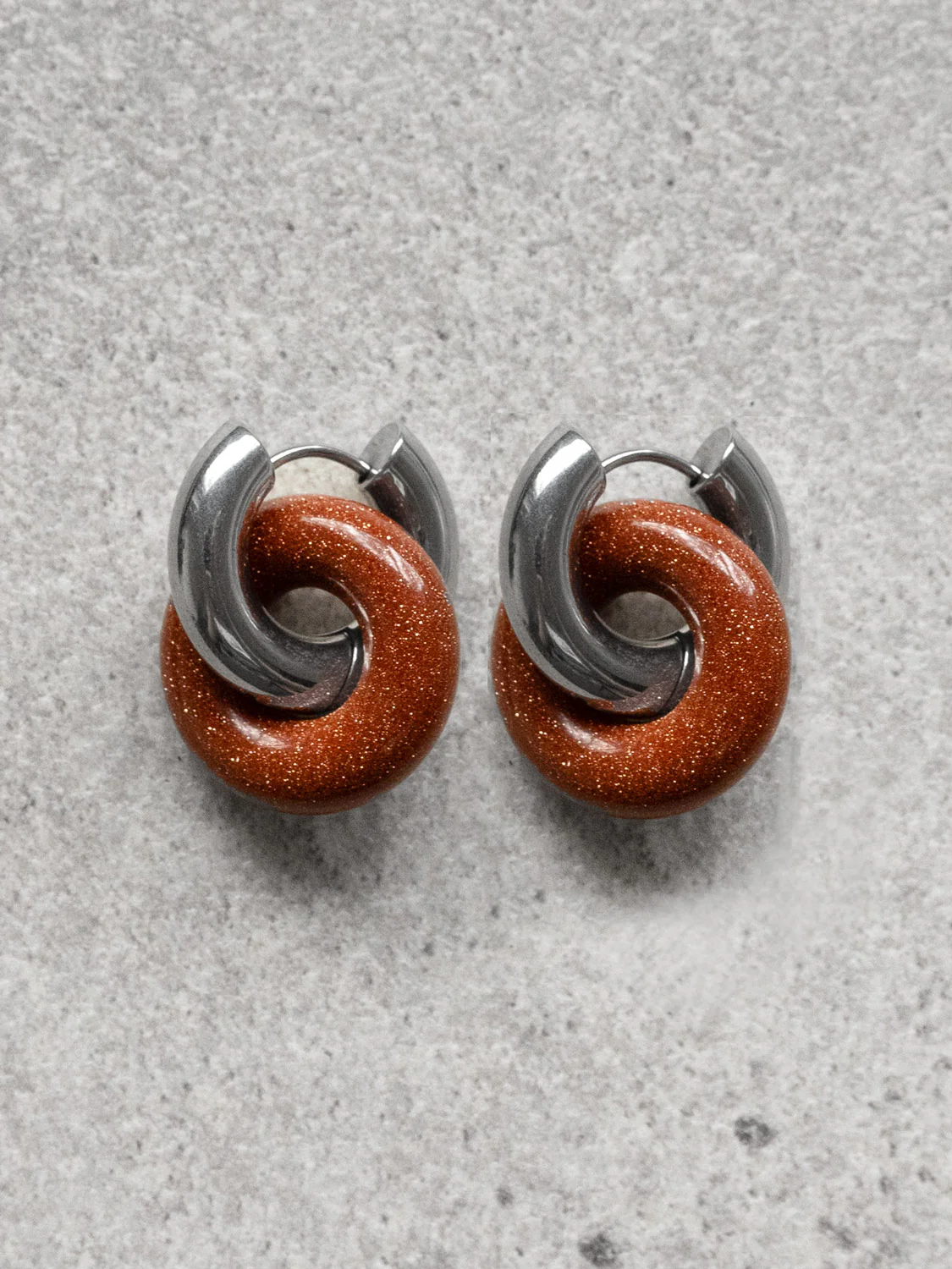 Donut Hoops, Silver - Gold Sandstone (Dark Brown)