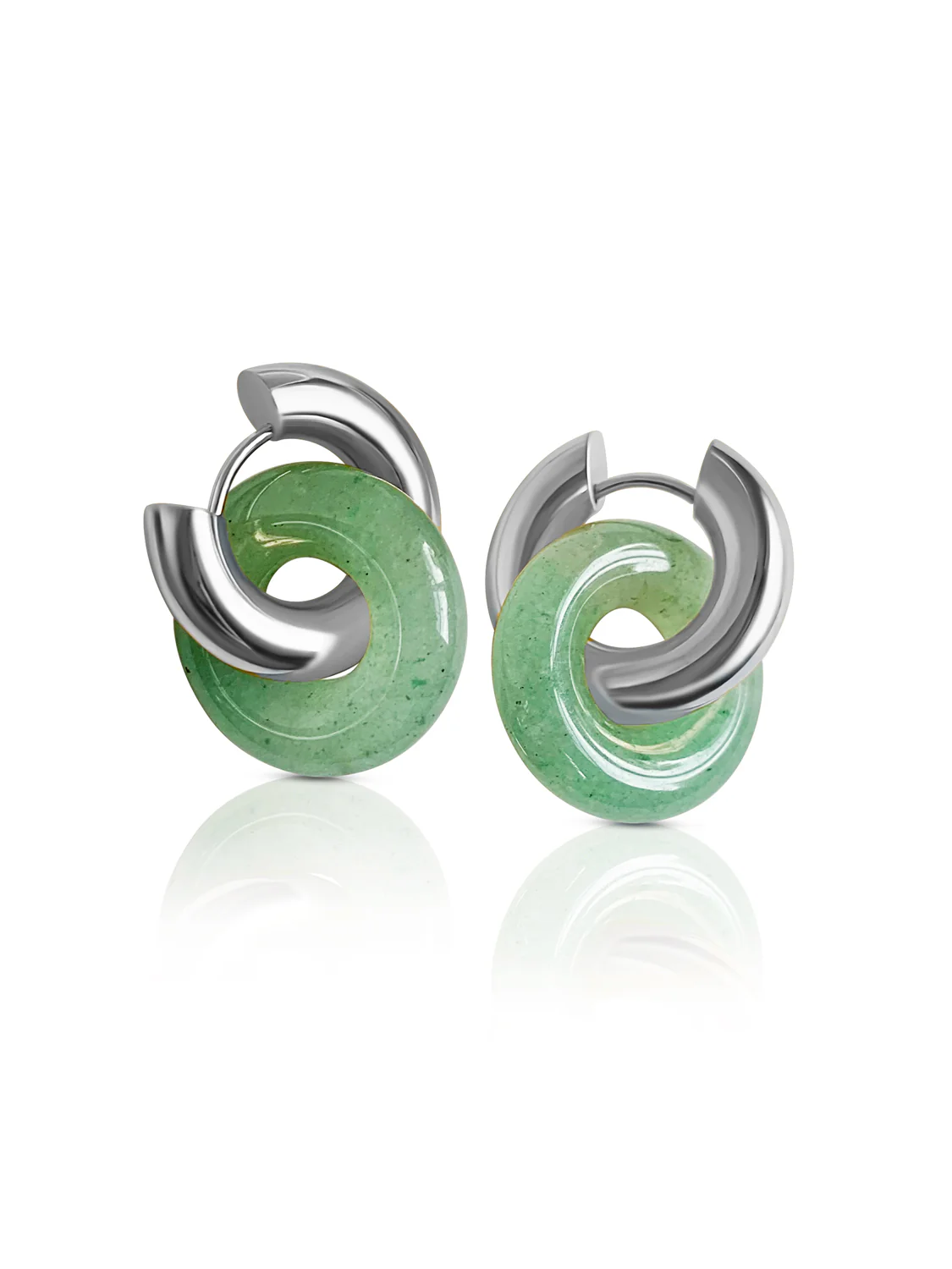 Donut Hoops, Silver - Green Aventurine