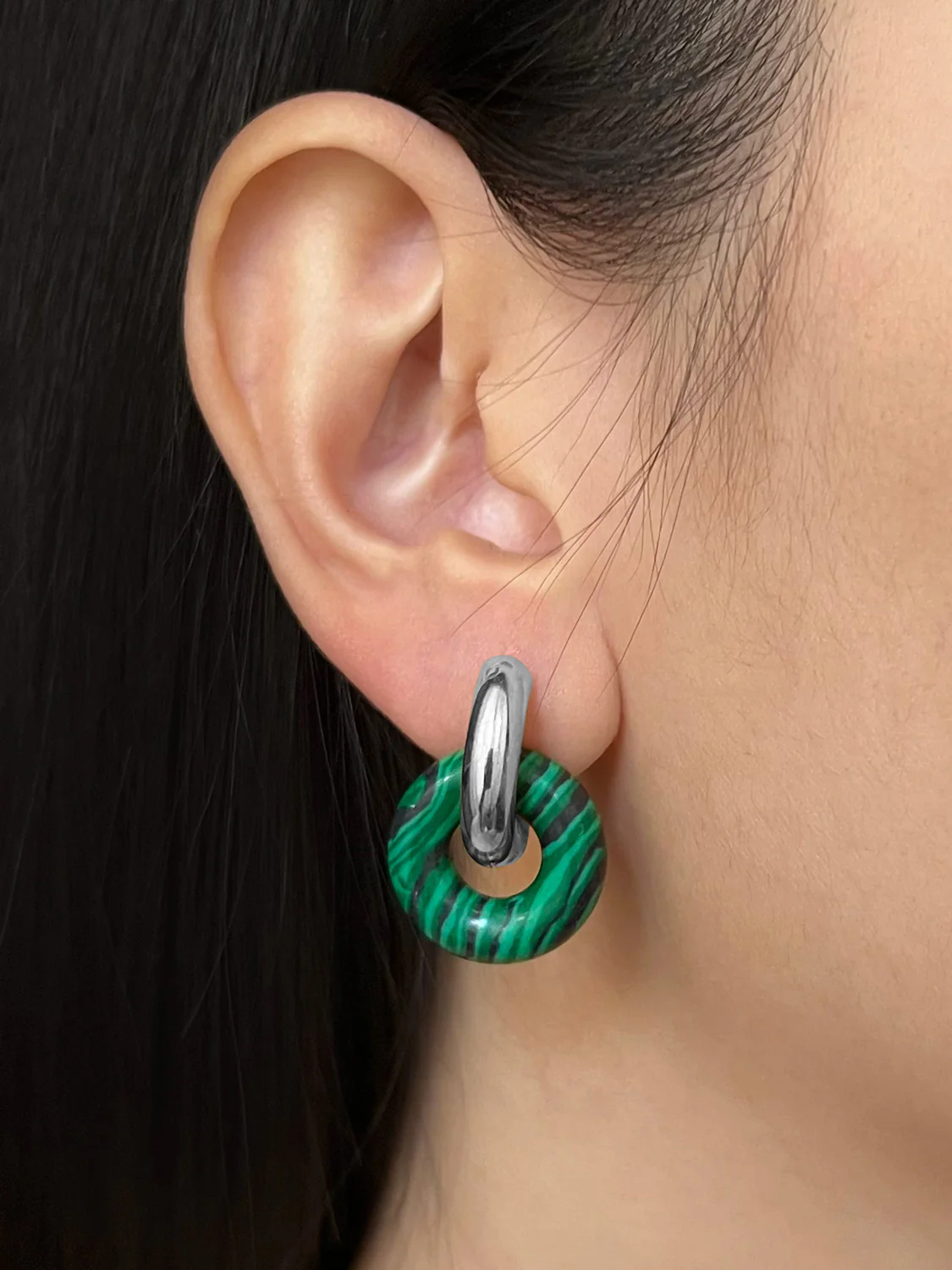 Donut Hoops, Silver - Green Malachite