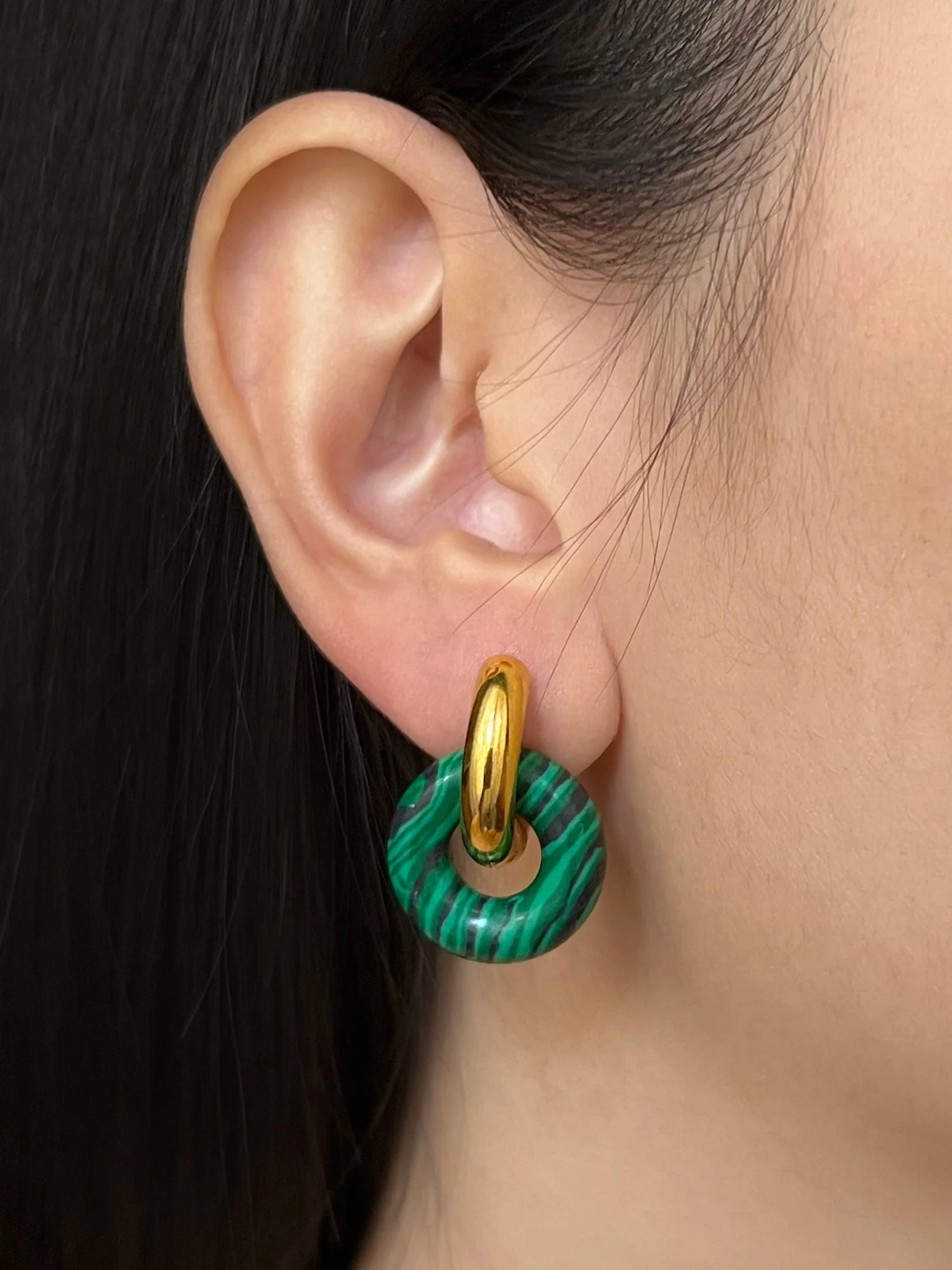 Donut Hoops, Silver - Green Malachite - Image 3