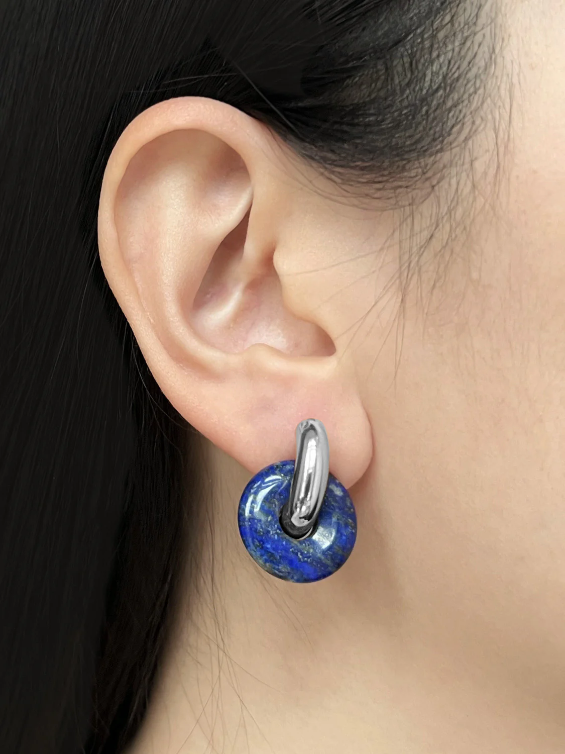 Donut Hoops, Silver - Lapis Lazuli