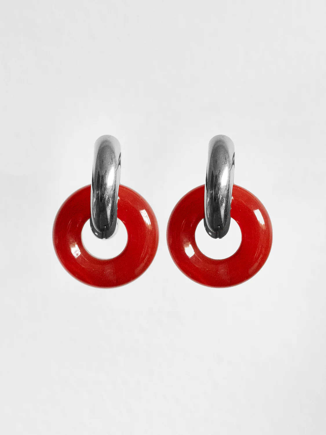 Donut Hoops, Silver - Red Jasper