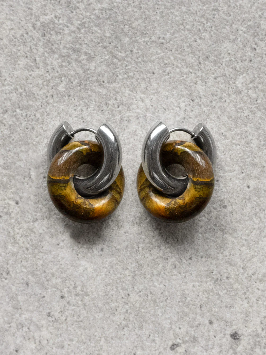 Donut Hoops, Silver - Tiger Eye