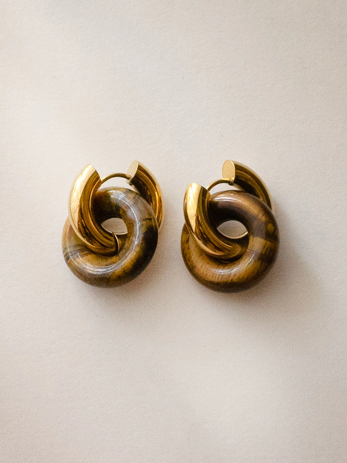 Donut Hoops, Silver - Tiger Eye - Image 3