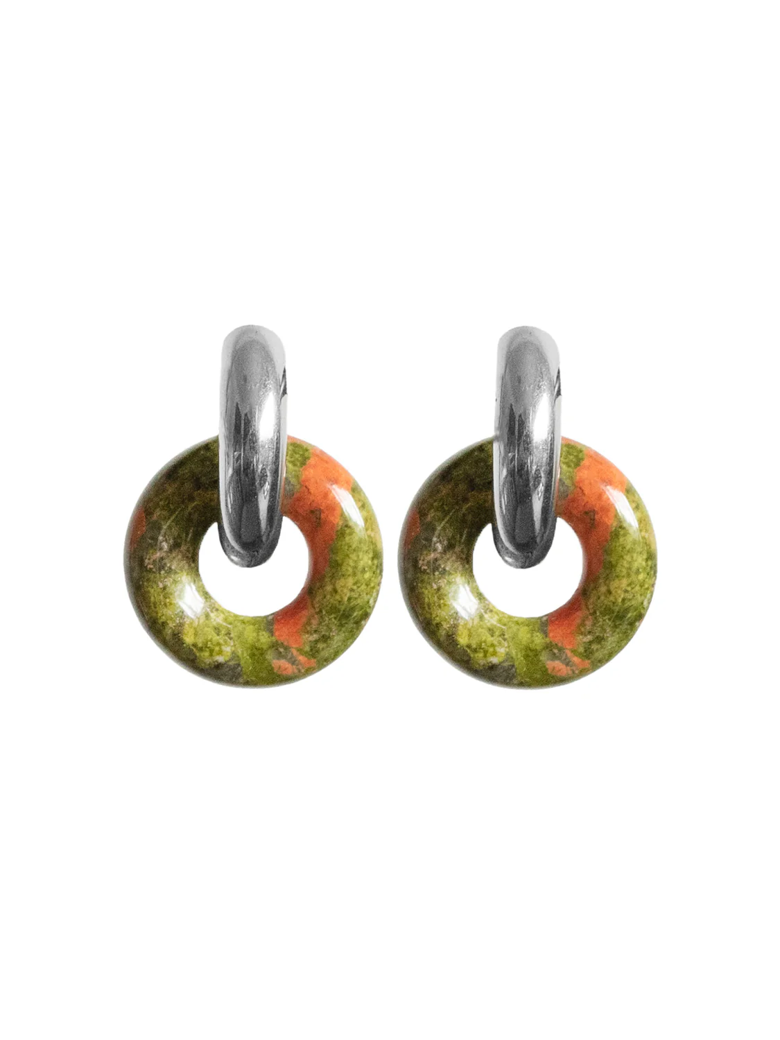 Donut Hoops, Silver - Unakite