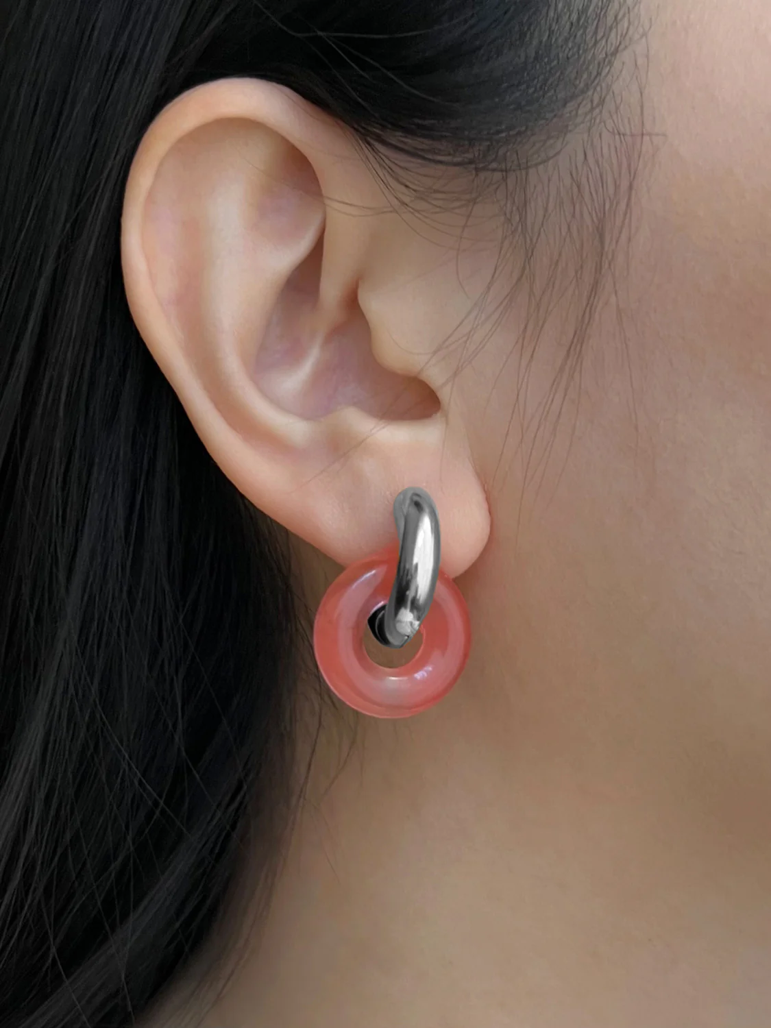 Donut Hoops, Silver - Watermelon Pink