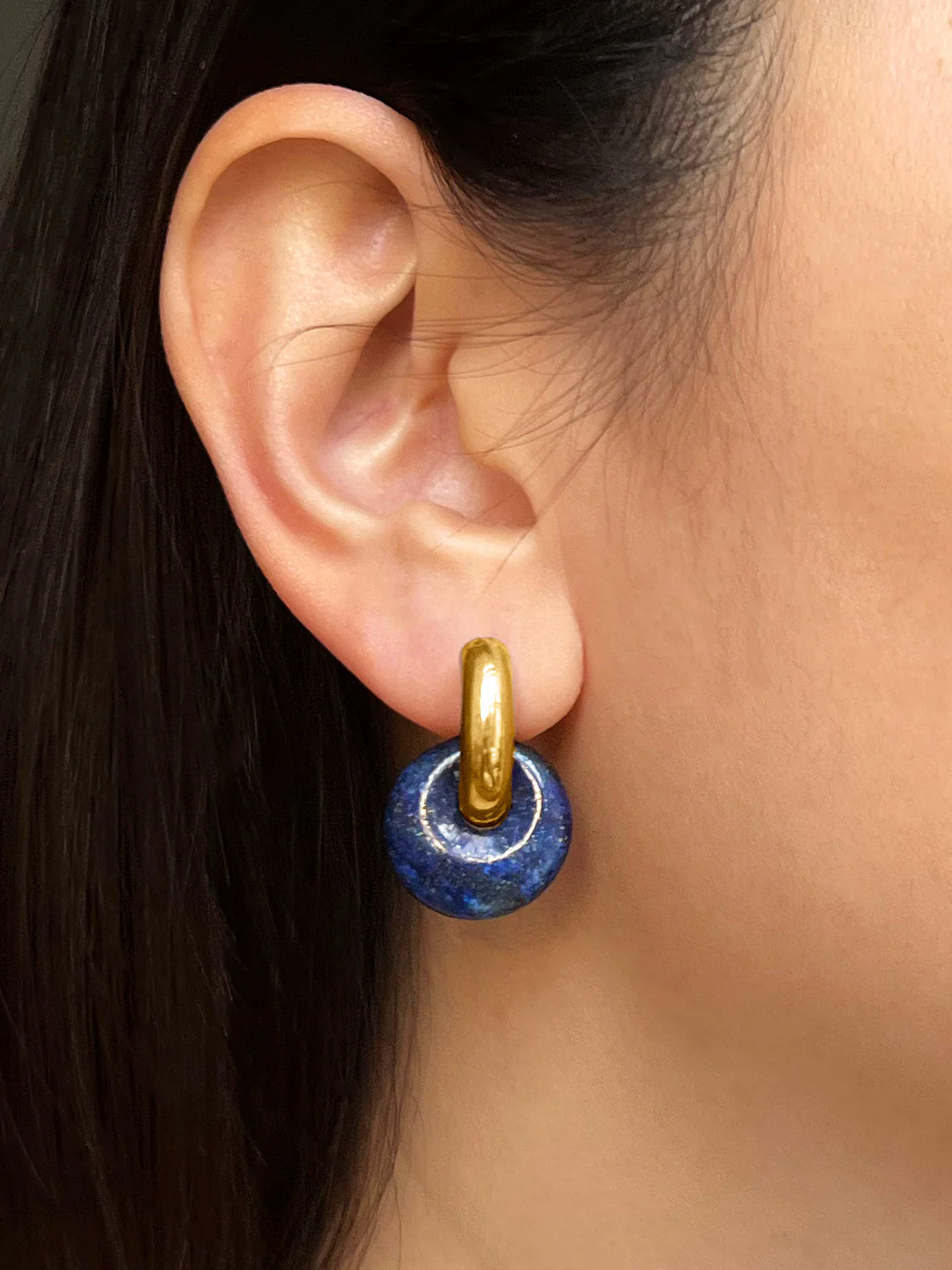 Donut Hoops V2, Gold - Lapis Lazuli