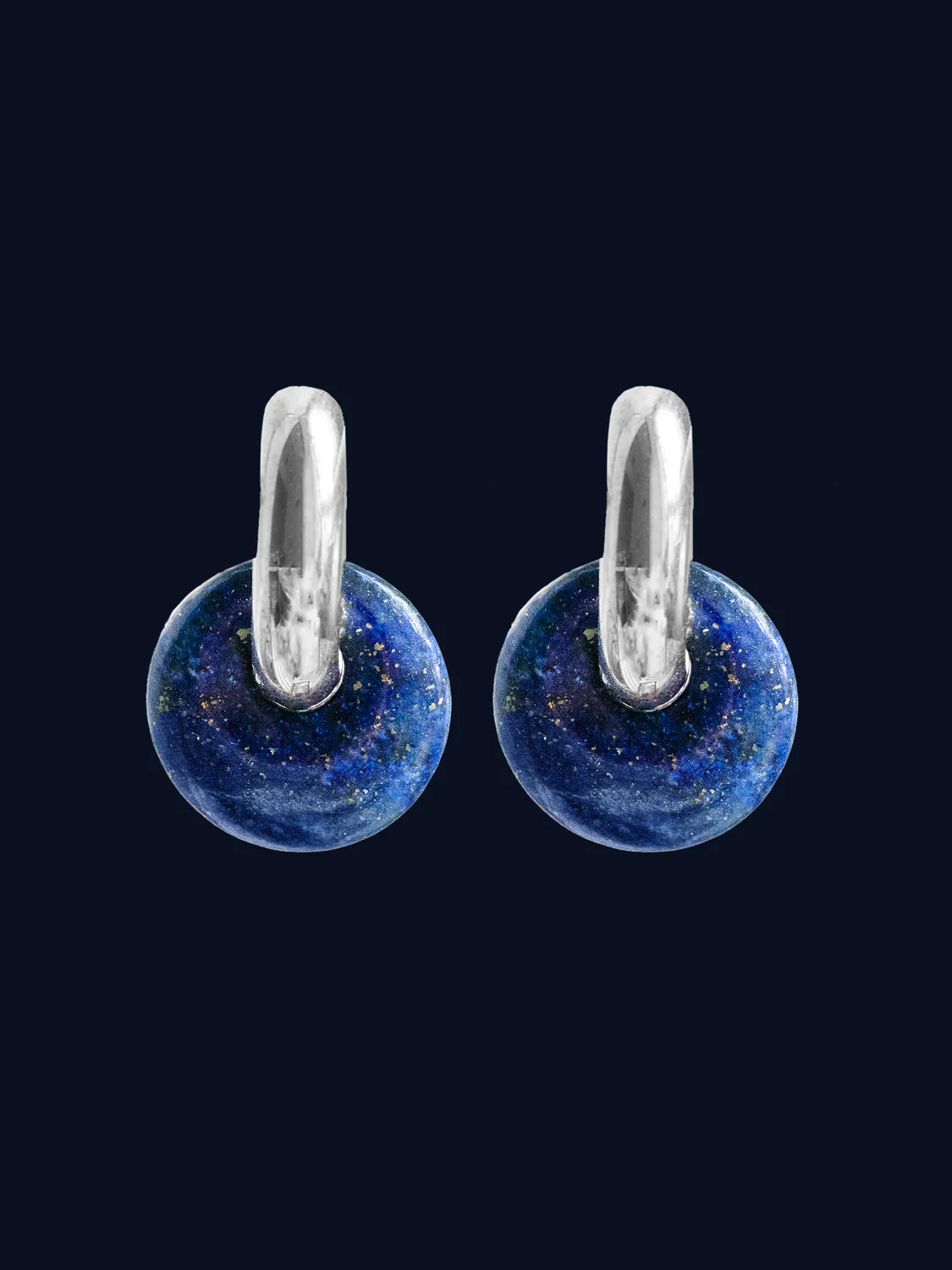 Donut Hoops V2, Silver - Lapis Lazuli