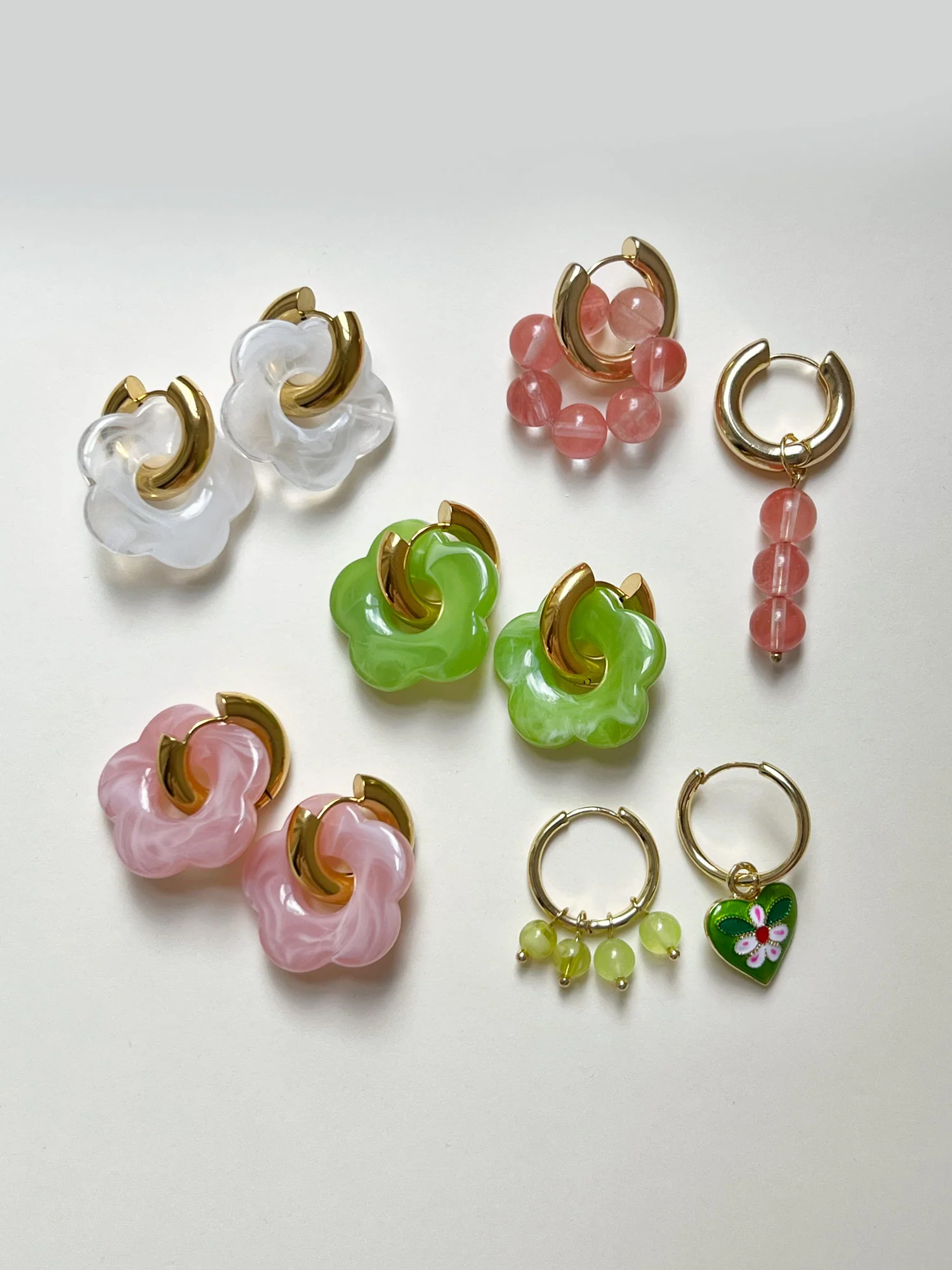 Donut Hoops with Flower Charm - Green - Image 5