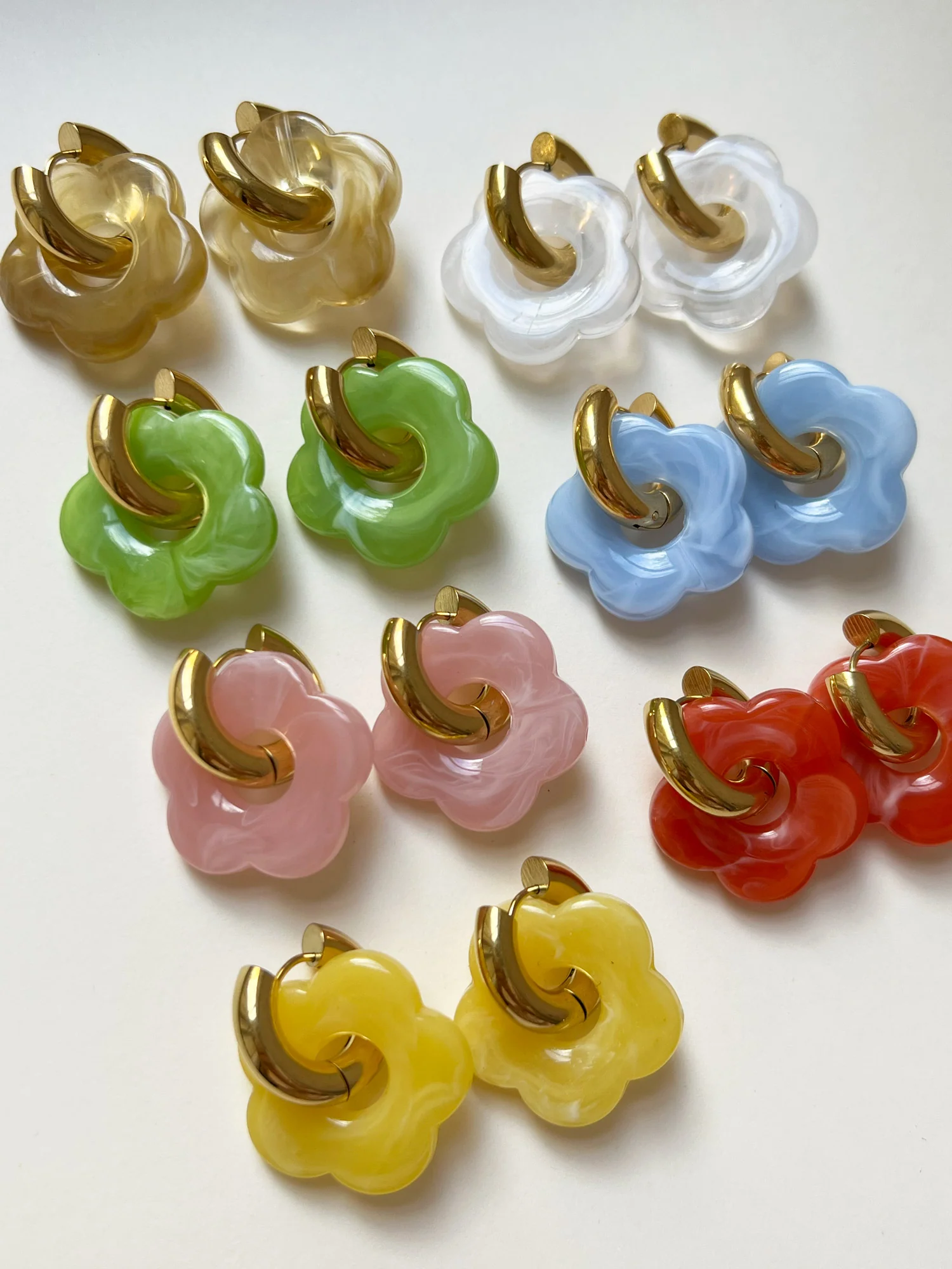 Donut Hoops with Flower Charm - White - Image 5
