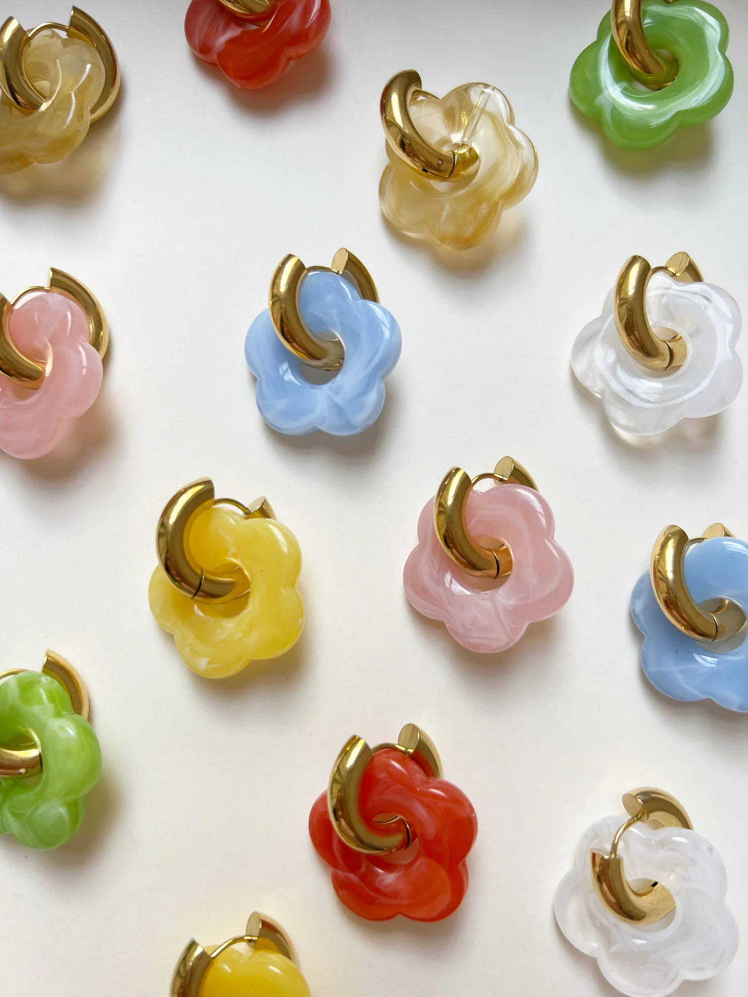 Donut Hoops with Flower Charm - Yellow - Image 3
