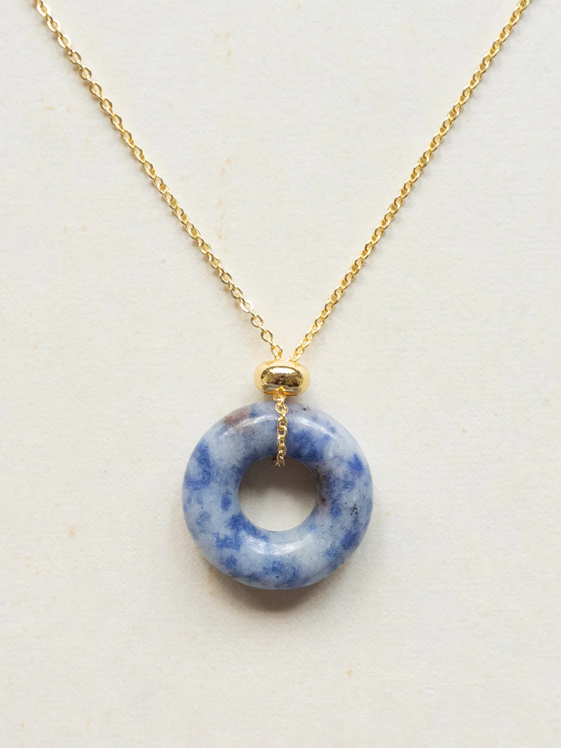 Donut Stone Necklace, Gold - Blue Stone